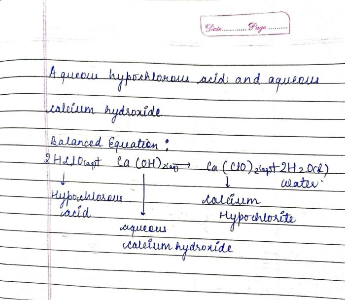 Hypochlorous acid and calcium hydroxide