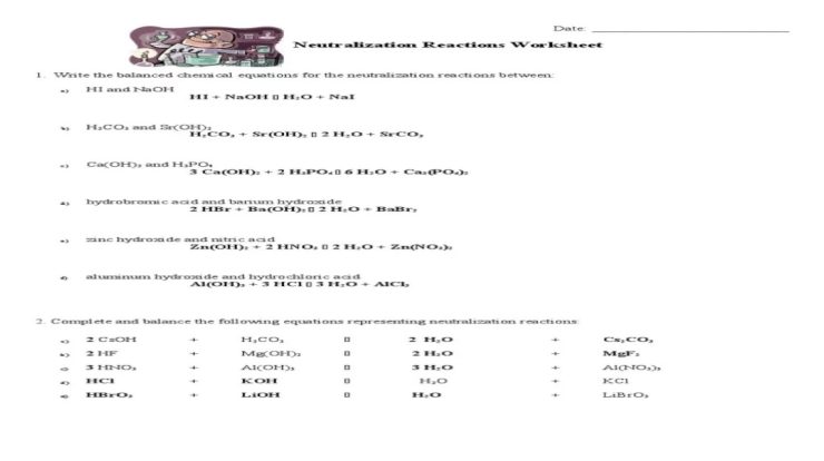 Neutralization reactions worksheet answer key